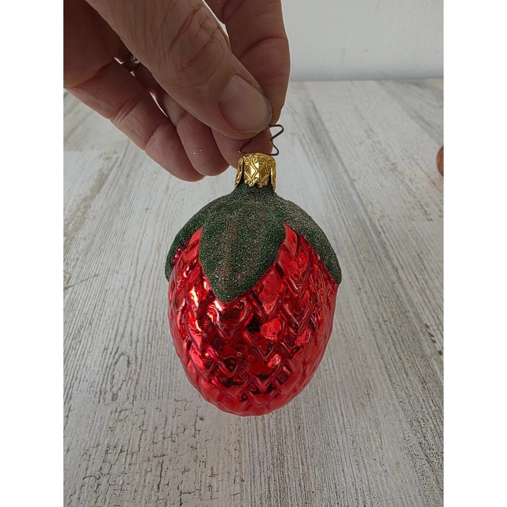 Vintage inge glas strawberry fruit glass ornament Germany food kitchen Xmas tree